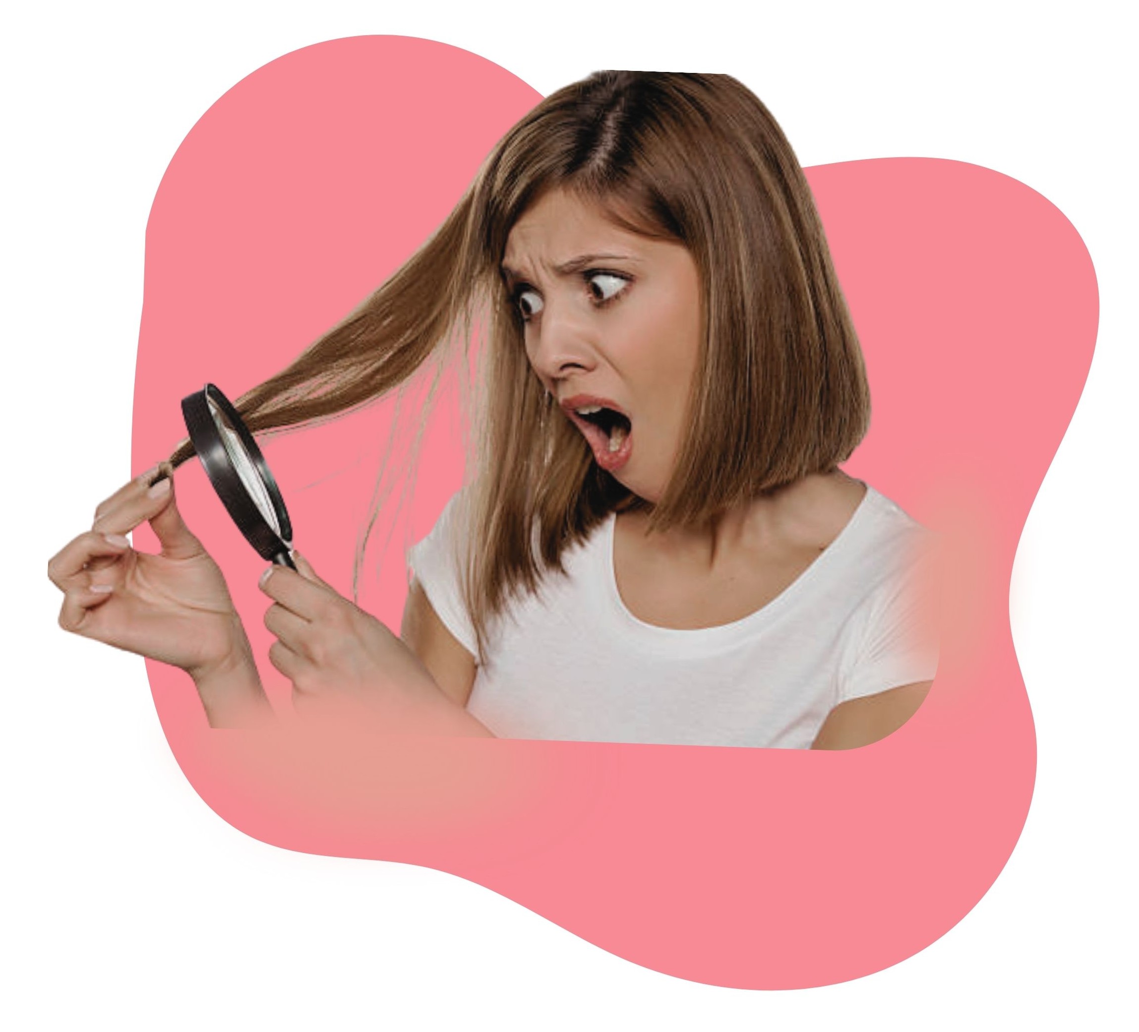 Woman shocked at hair loss examining mirror